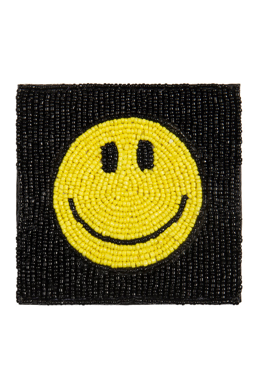 4" Square Smiley Face Handmade Seed Bead Coaster