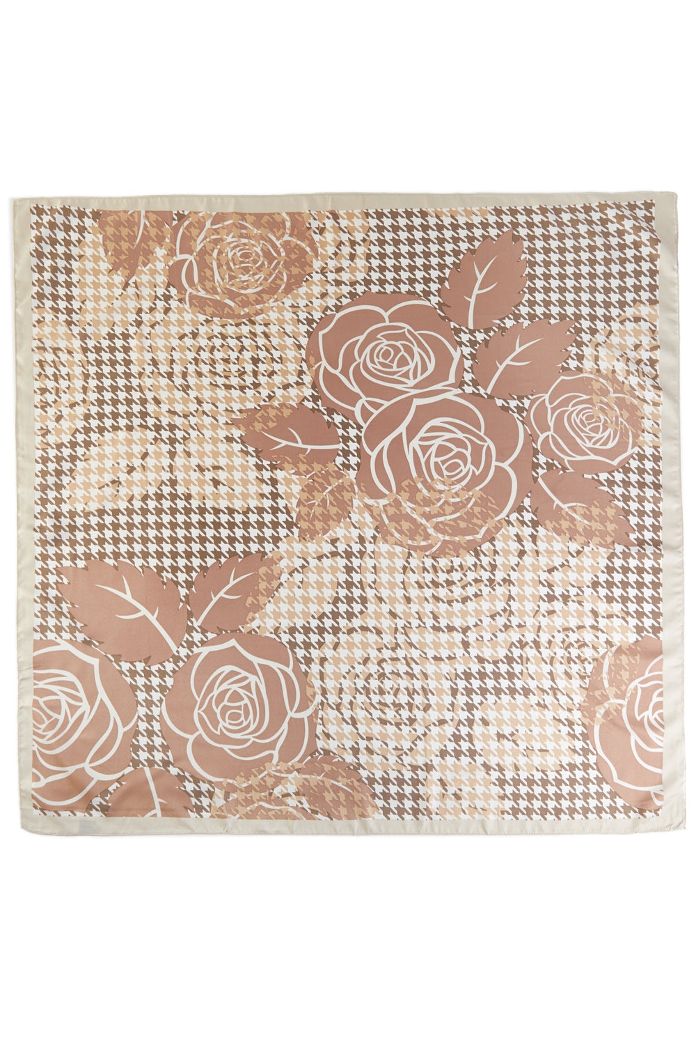 Vintage Rose & Houndstooth Silk Feel Square Scarf