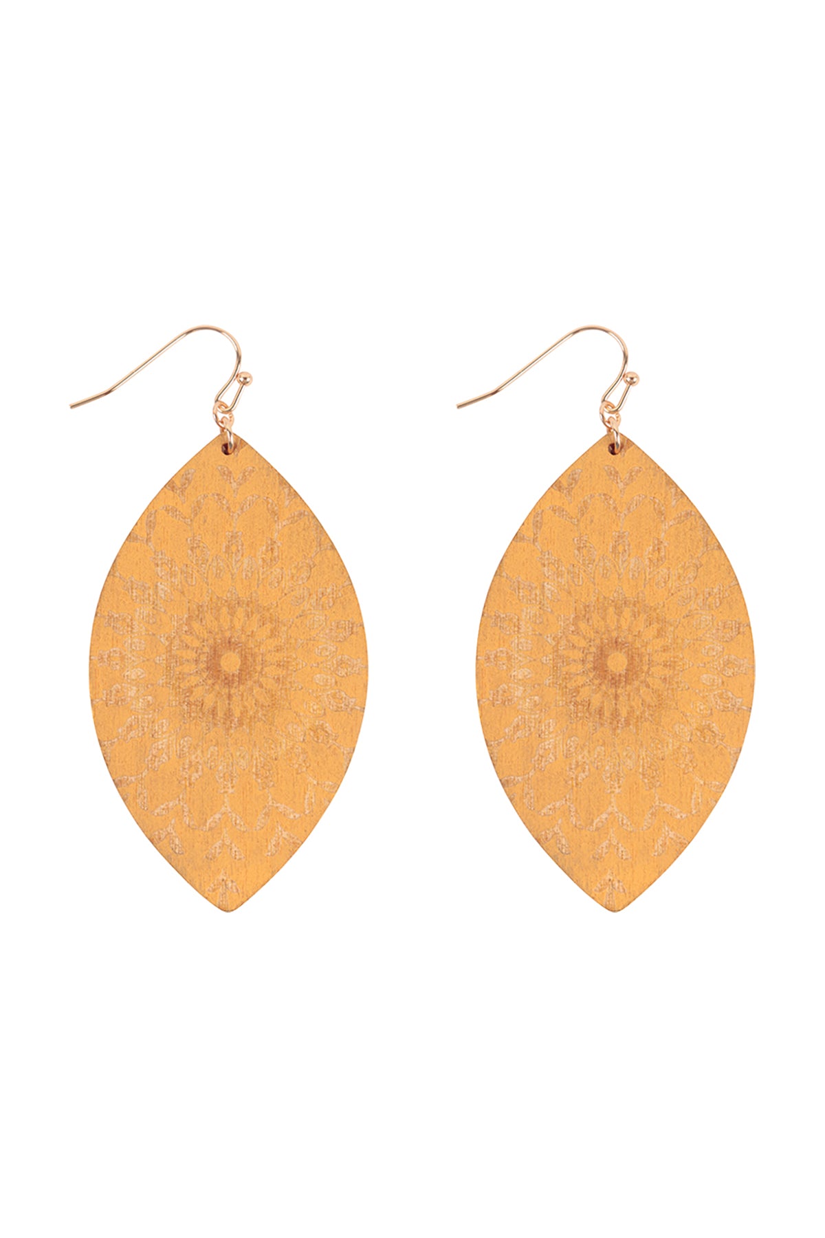 Wood Mandala Print Marquise Earrings Natural