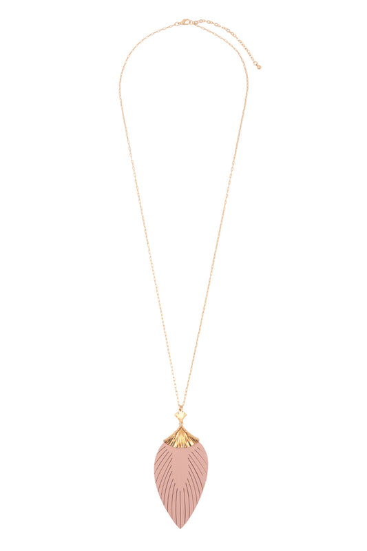 30 Inch Leaf Shaped PU Leather Fringe Long Necklace