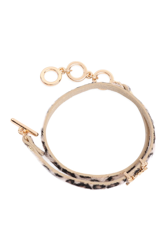 Gold Light Brown "Love" Animal Skin Wrap Bracelet