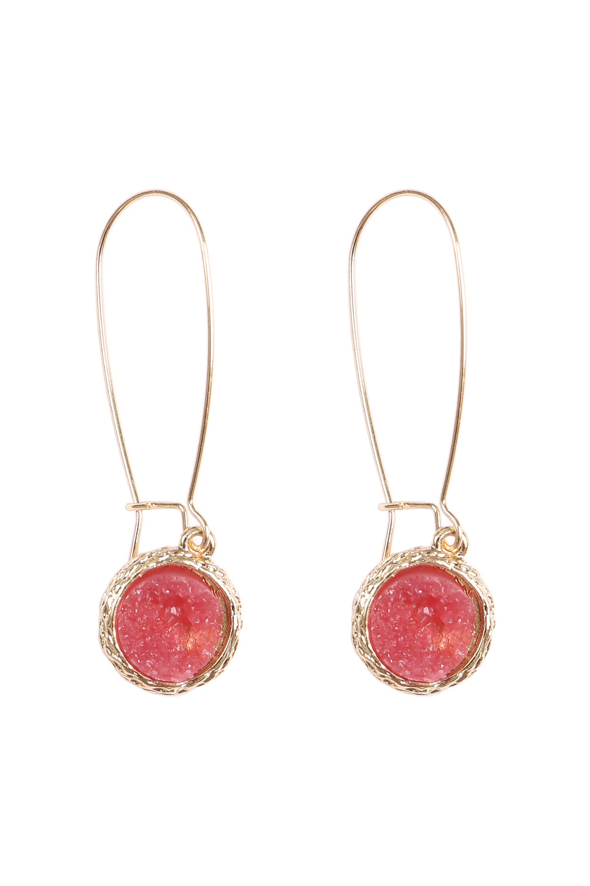 Round Druzy Wired Drop Earrings Fuchsia
