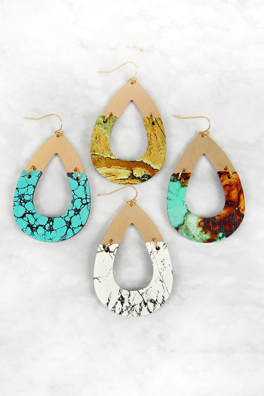 Semiwood Open Cut Fish Hook Teardrop Earrings
