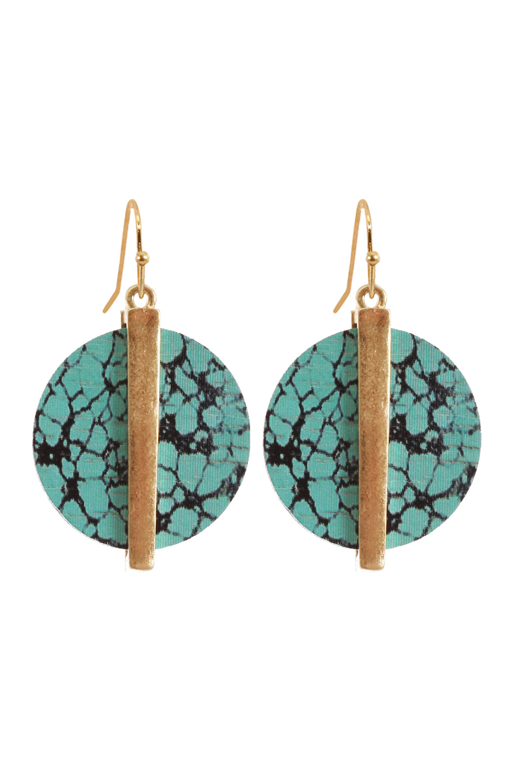 Metal Semiwood Fish Hook Geometric Round Earrings Tur2uoise Black