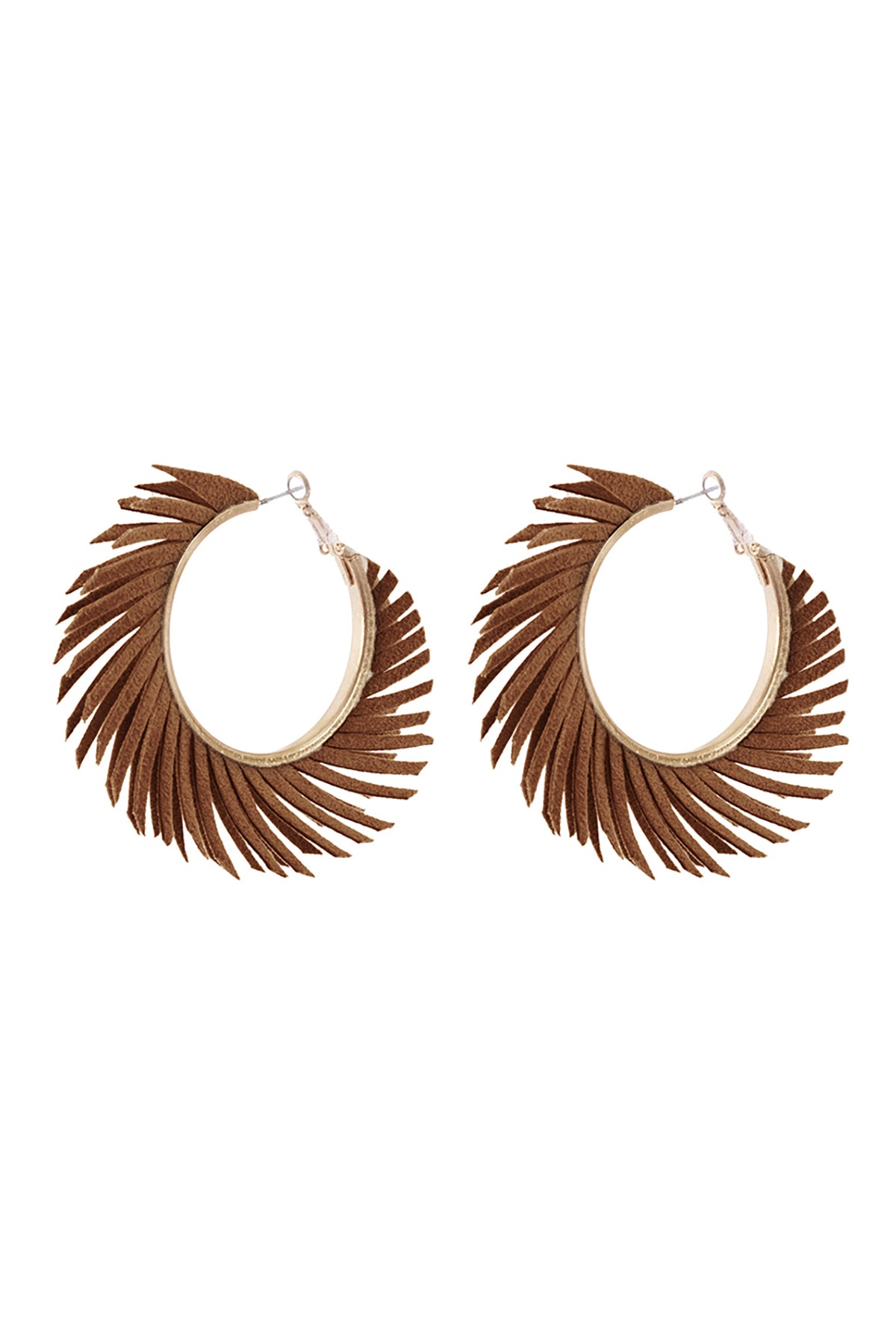 Fabric Hoop Fringe Earrings Brown