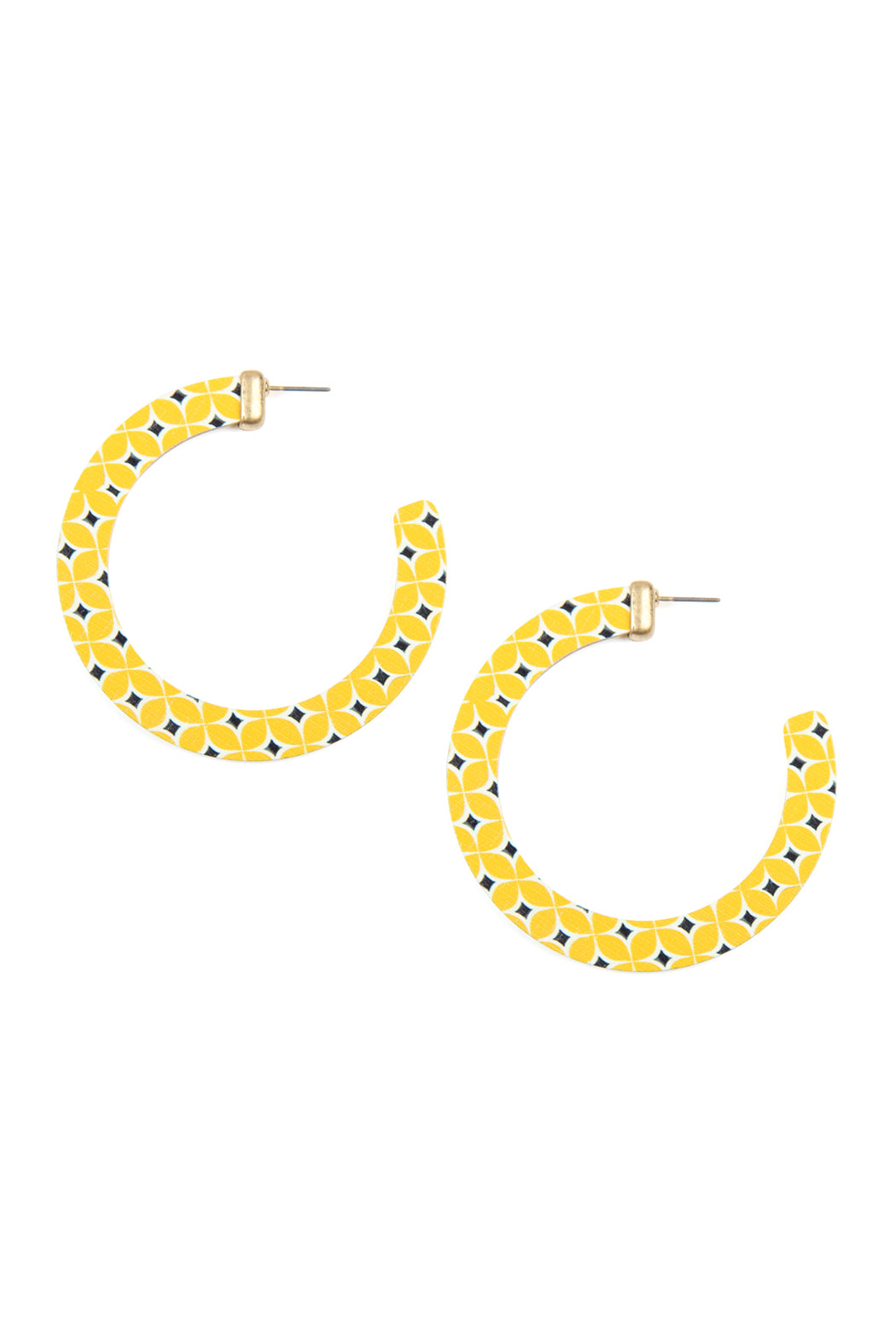 Wood Moroccan Open Cut Hoop Round Earrings Yellow