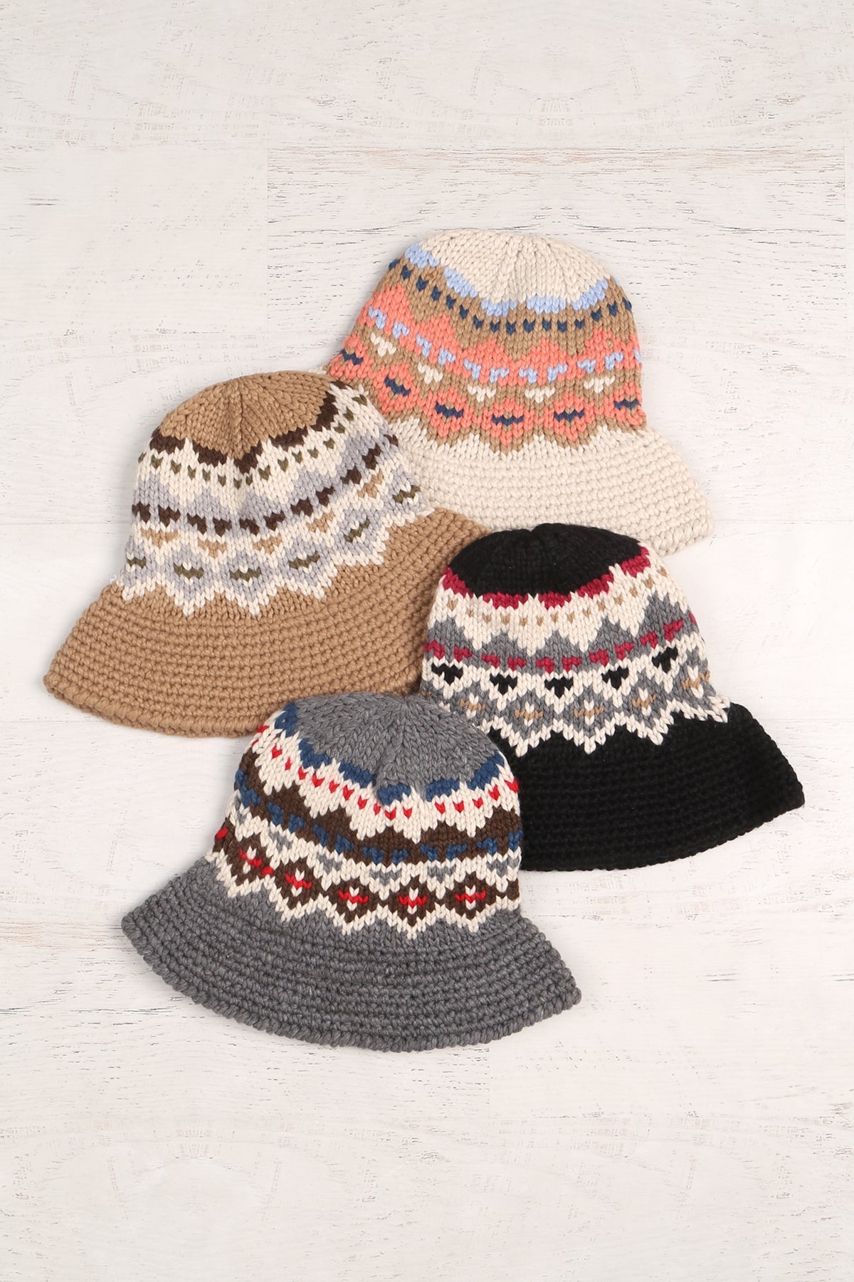 Nordic Pattern Knitted Bucket Hat