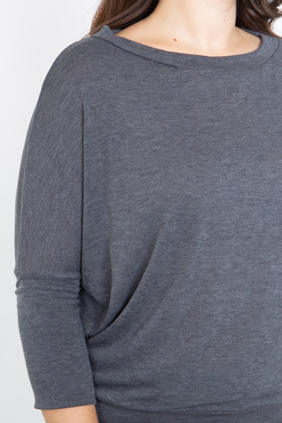 Plus Size Quarter Sleeve Dolman Sleeve Solid Top