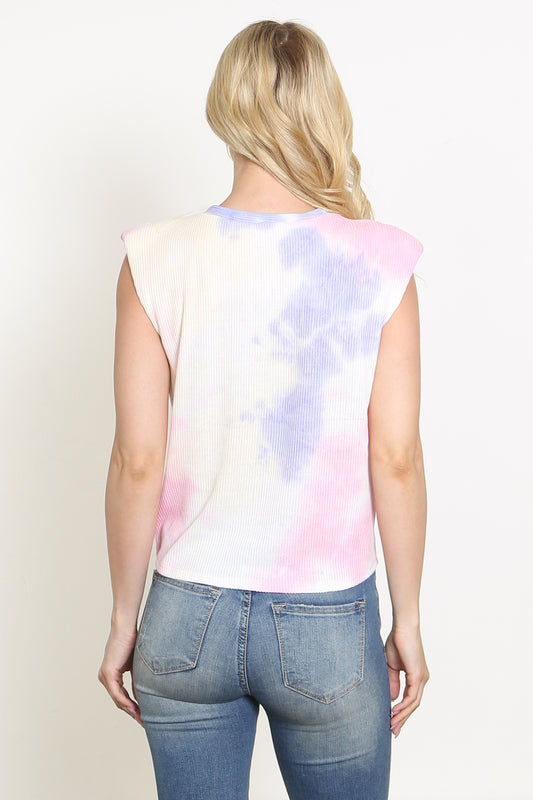 Sleeveless Twisted Hem Tie-Dye Rib Top