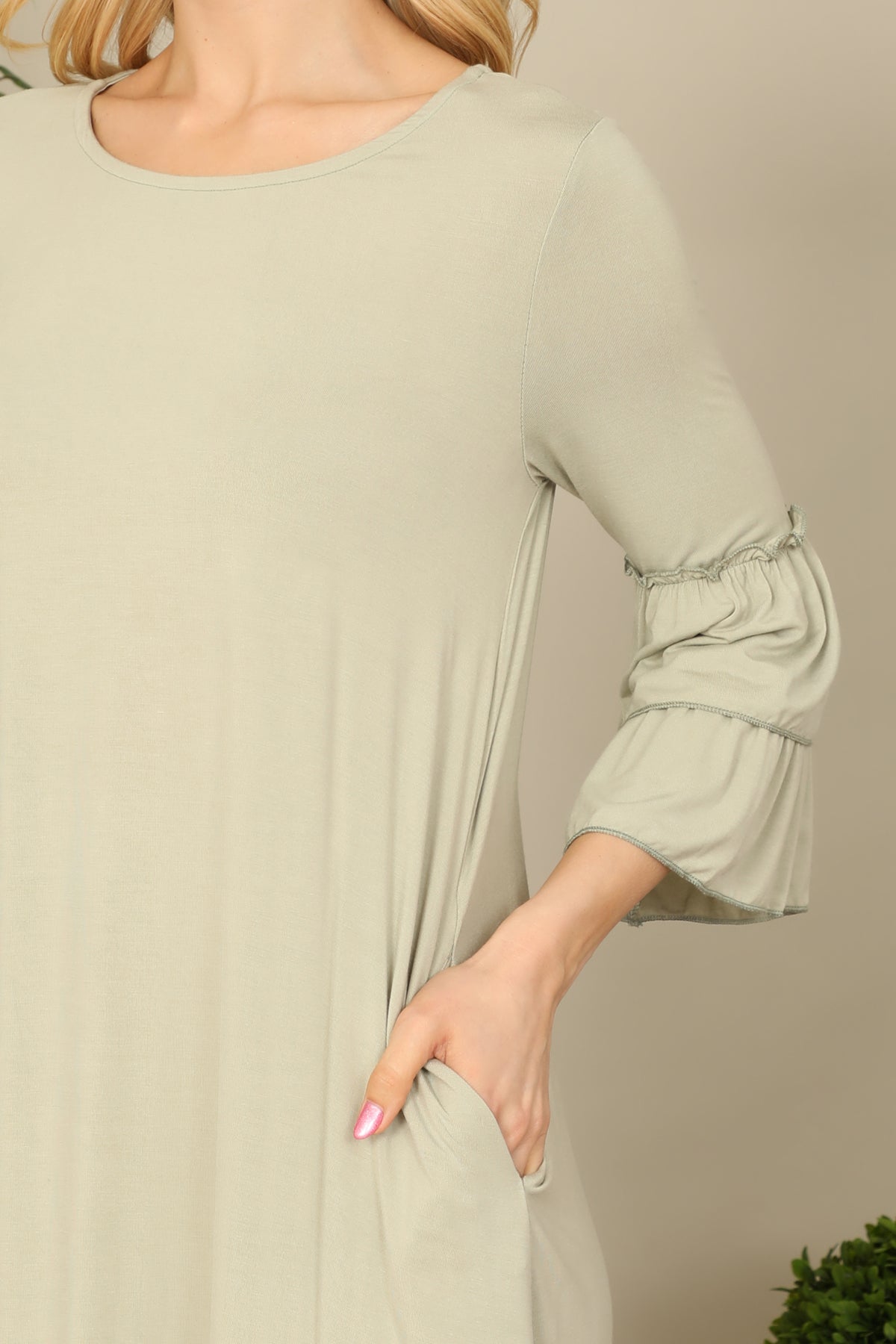 Ruffle Half Sleeve Solid Dress