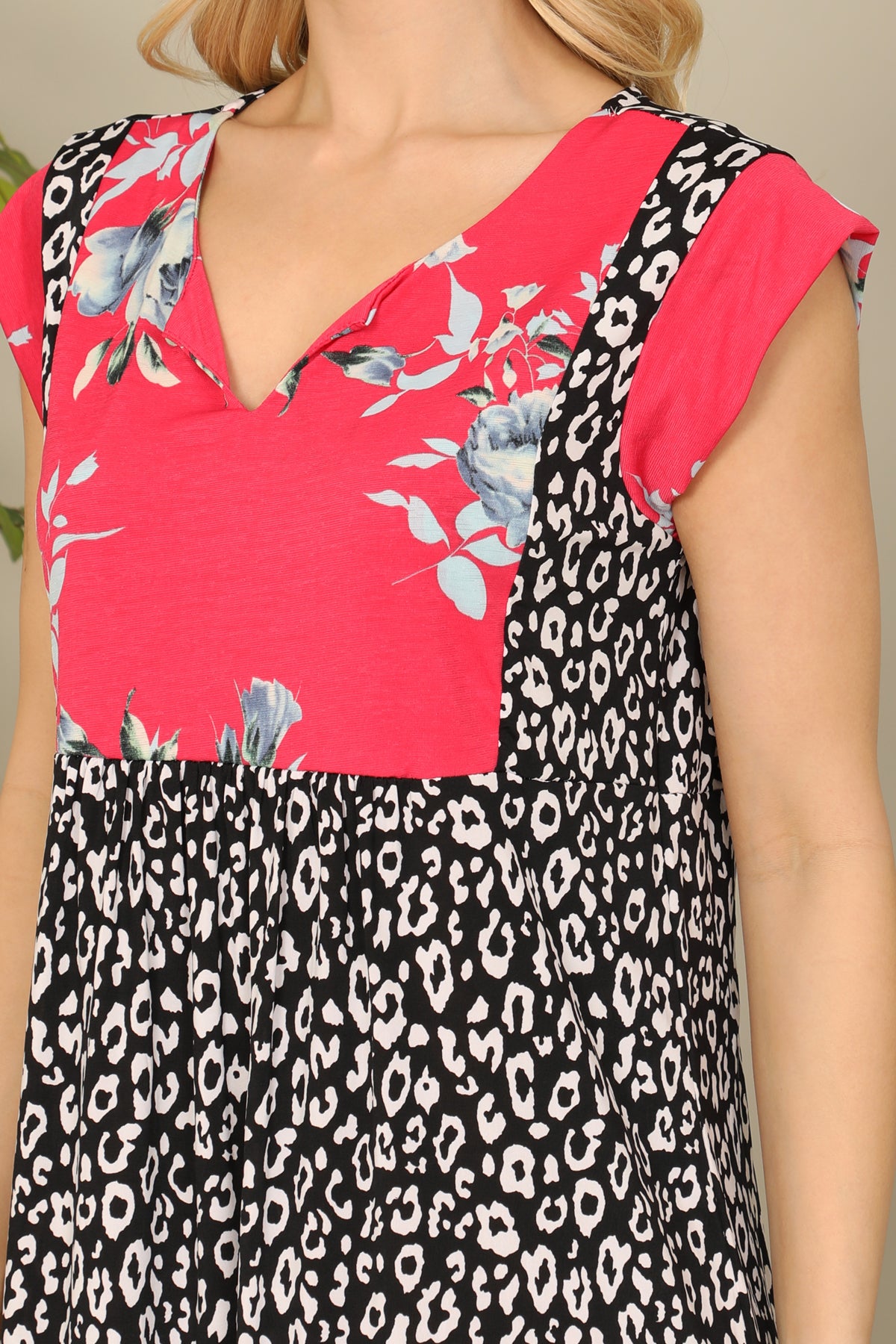 Hot Pink Animal Print Contrast Dress