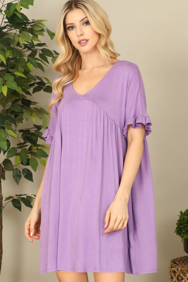 V-Neck Flutter Sleeve Babydoll Mini Dress