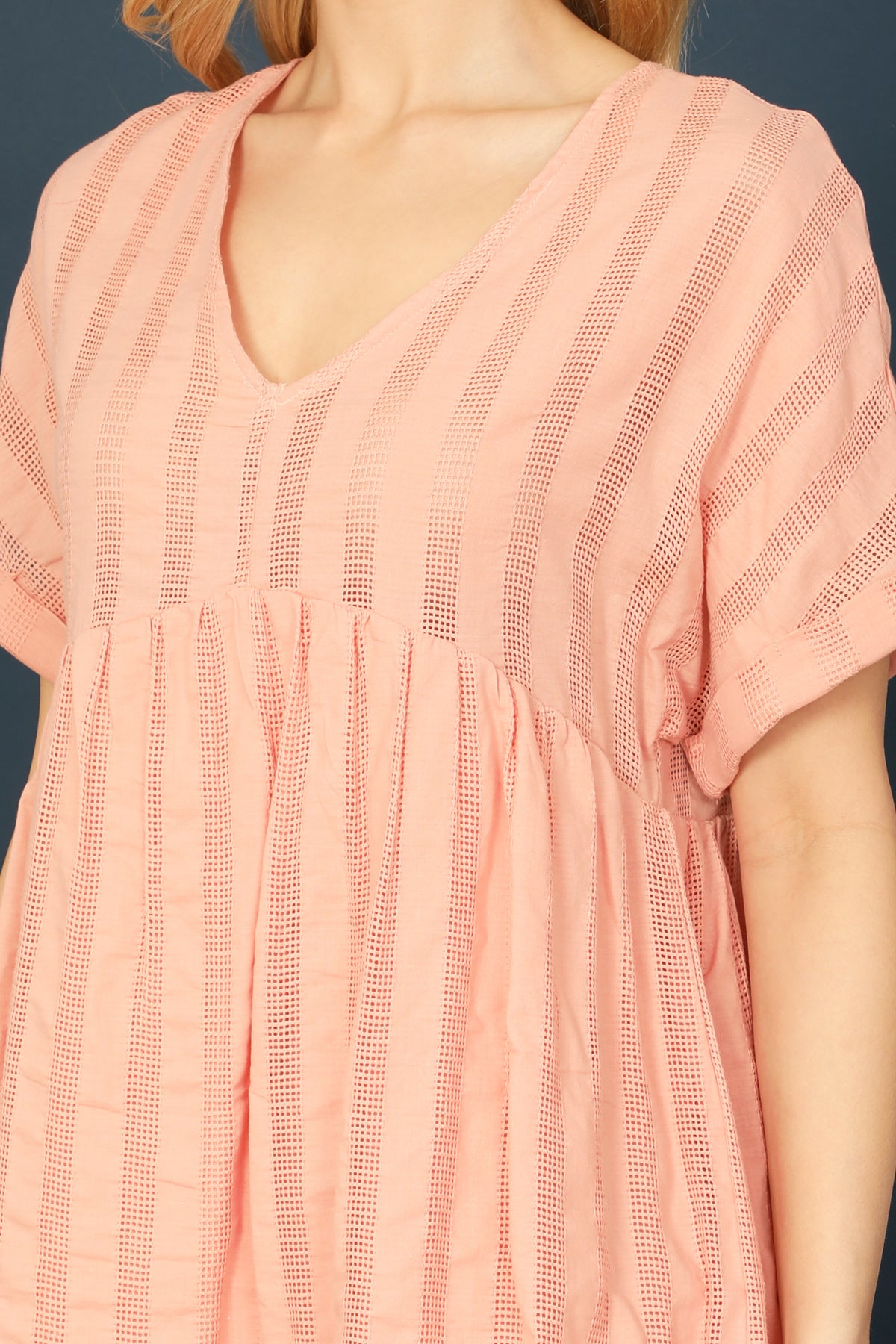 V-Neck Short Sleeve Textured Babydoll Dress
