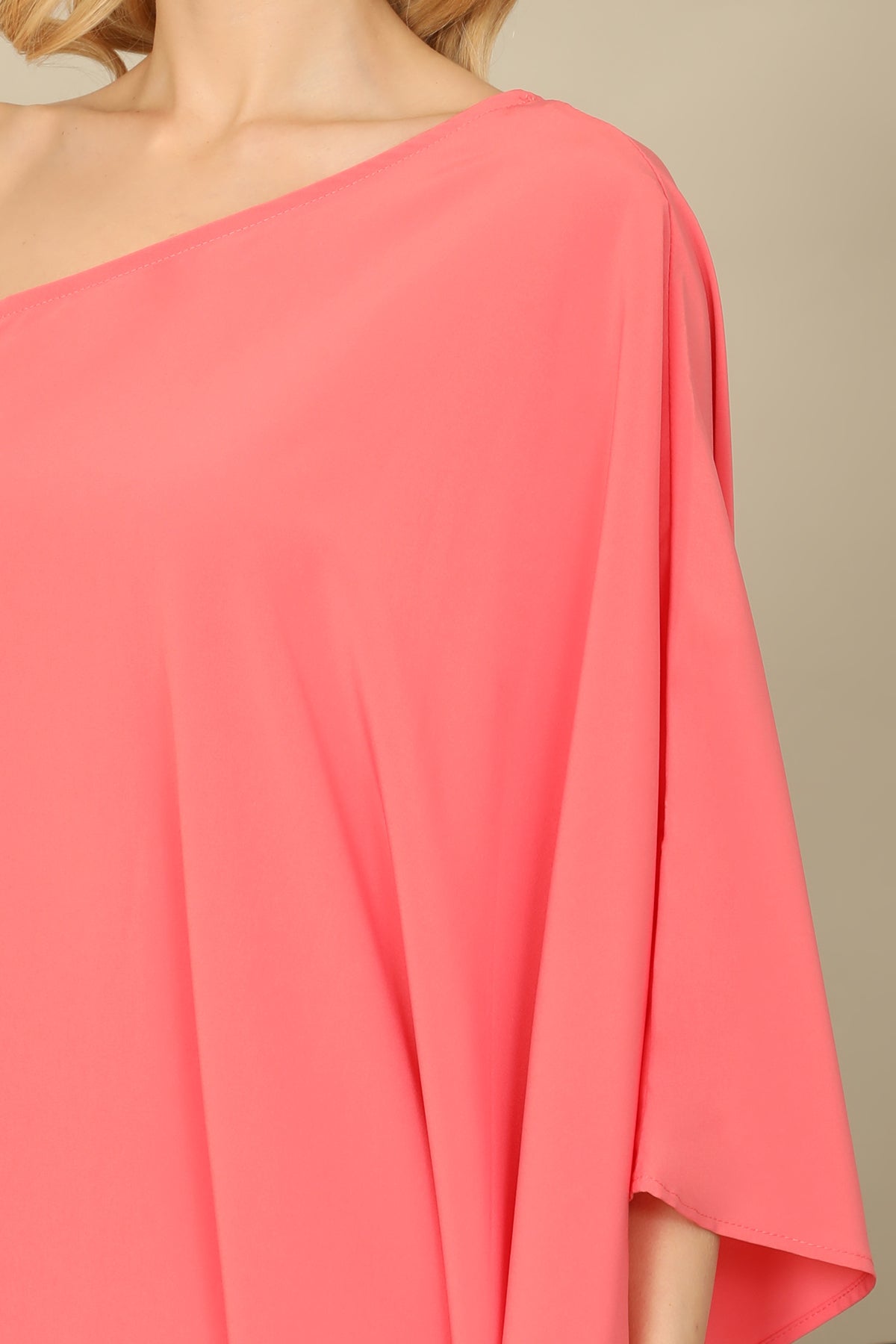 One Shoulder Dolman Sleeve Solid Dress