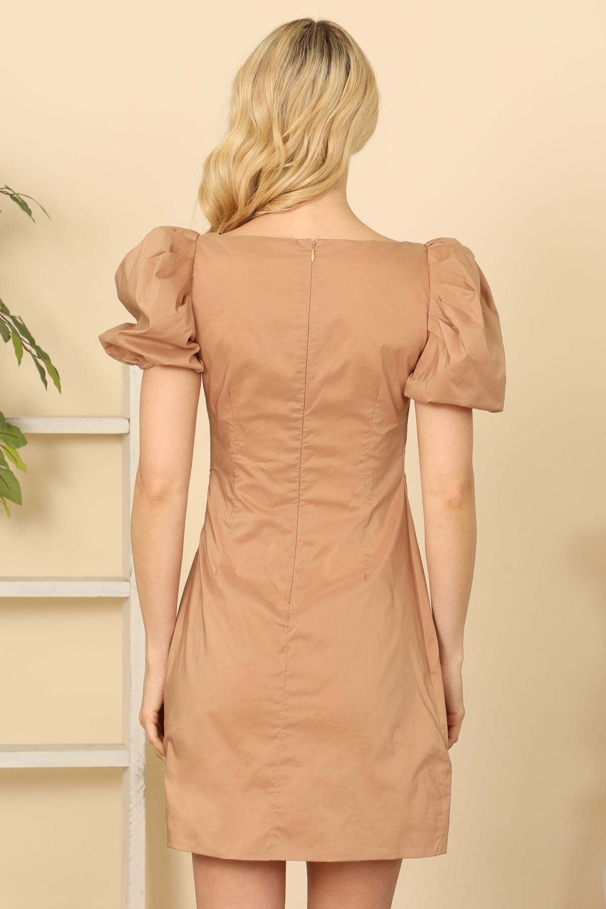 Puff Short Sleeve Side Ruched Wrap Detail Mini Dress