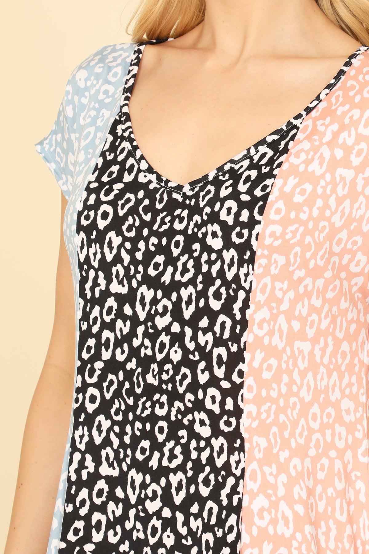 Short Sleeve Leopard Color Block Dress