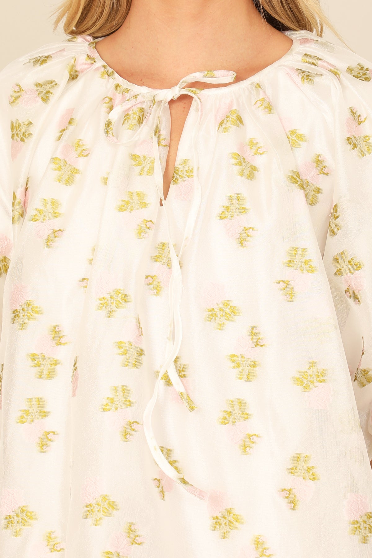 Puff Sleeve Keyhole Tie Neck Printed Mini Dress