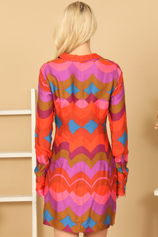 Multi Front Cut-Out Scallop Print Dress