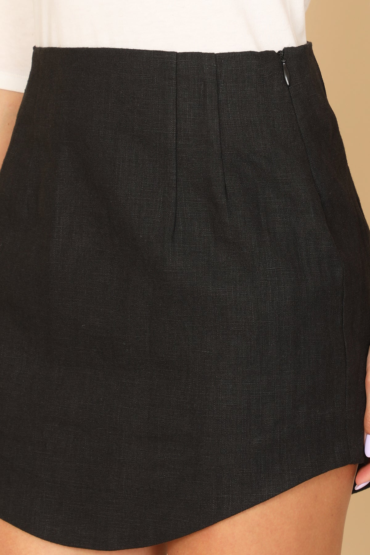 Curved Hem High Waist Mini Skirt