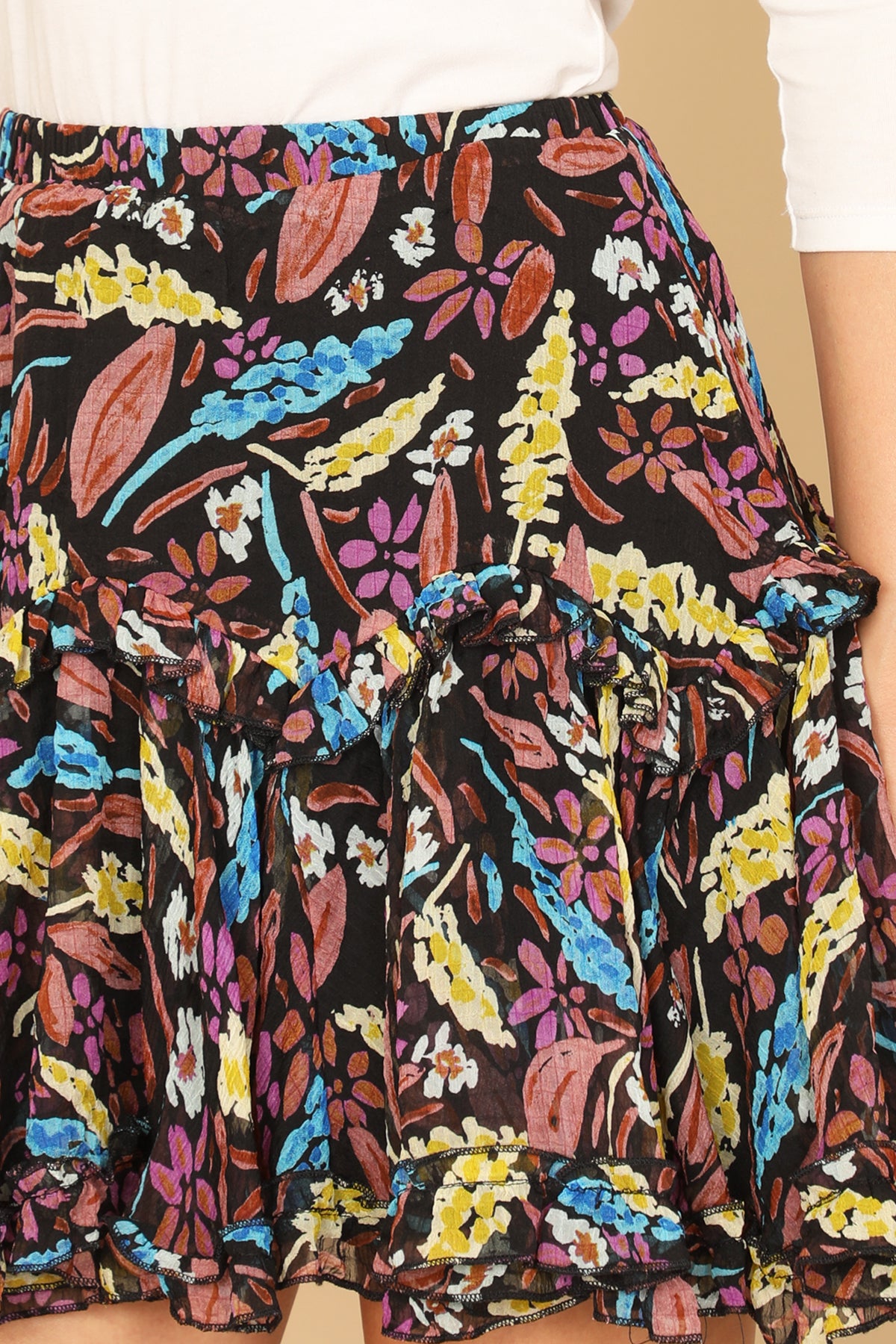 High Waist Floral Tiered Ruffle Mini Skirt