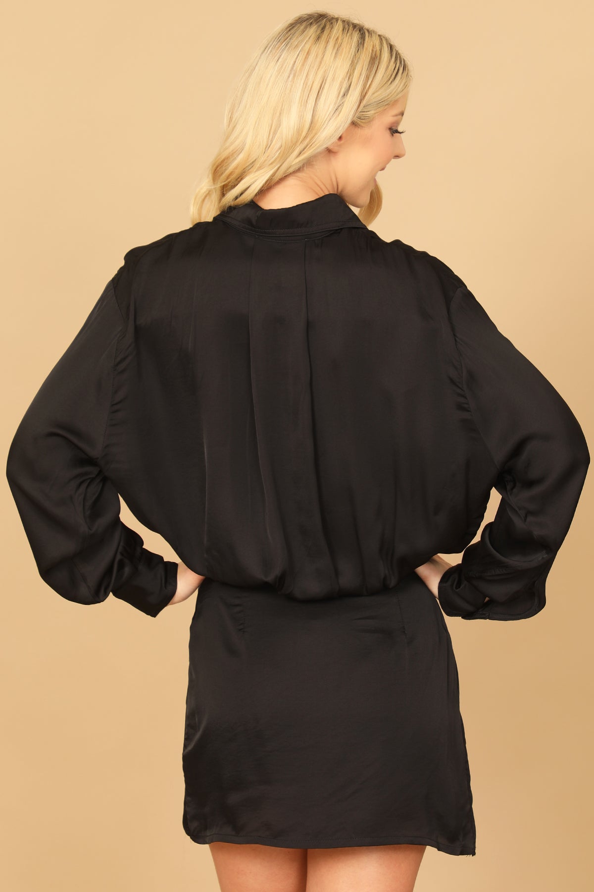 Button Down Blouson Solid Dress