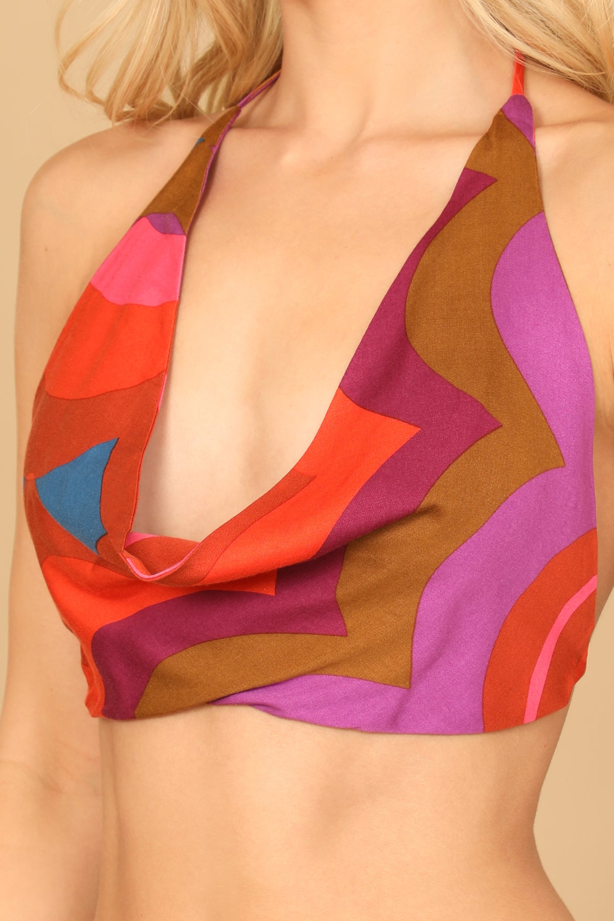 Halter Cowl Bralette Scallop Print Top