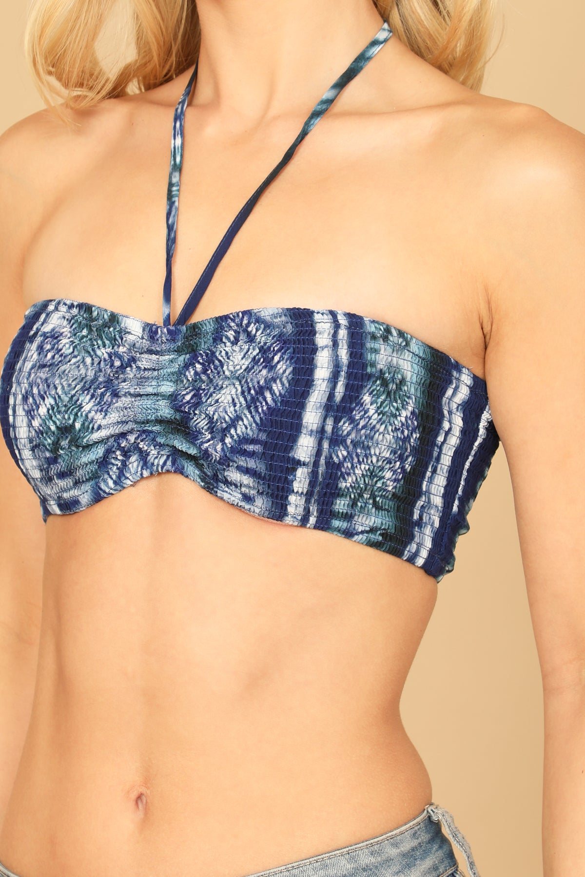 V-Strap Ruched Bralette Tie-Dye Top