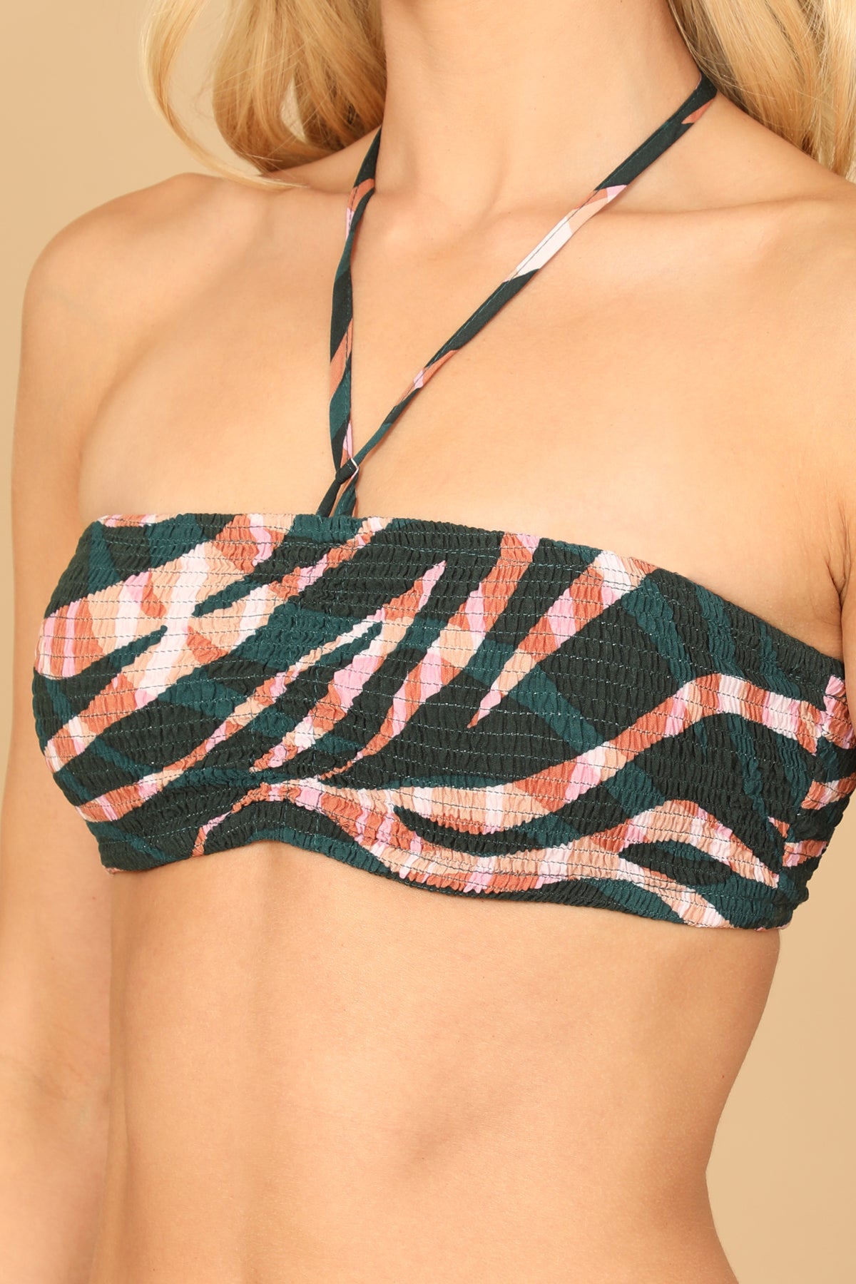 Printed Bandeau Halter Tie Bralette Top