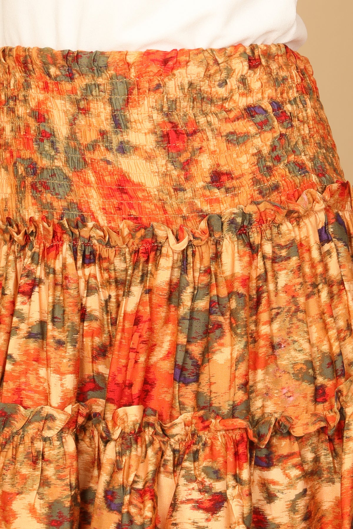 Smocked Floral Bodycon Mini Skirt