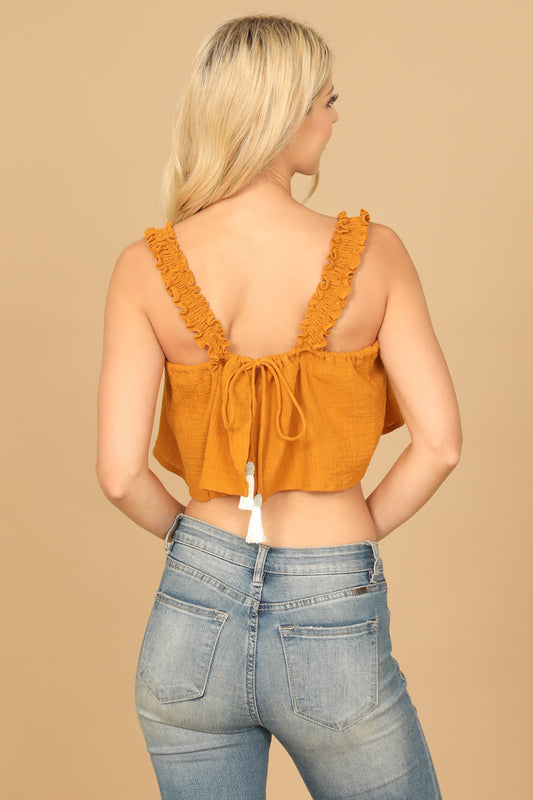 Ruffle Strap Flowy Crop Top