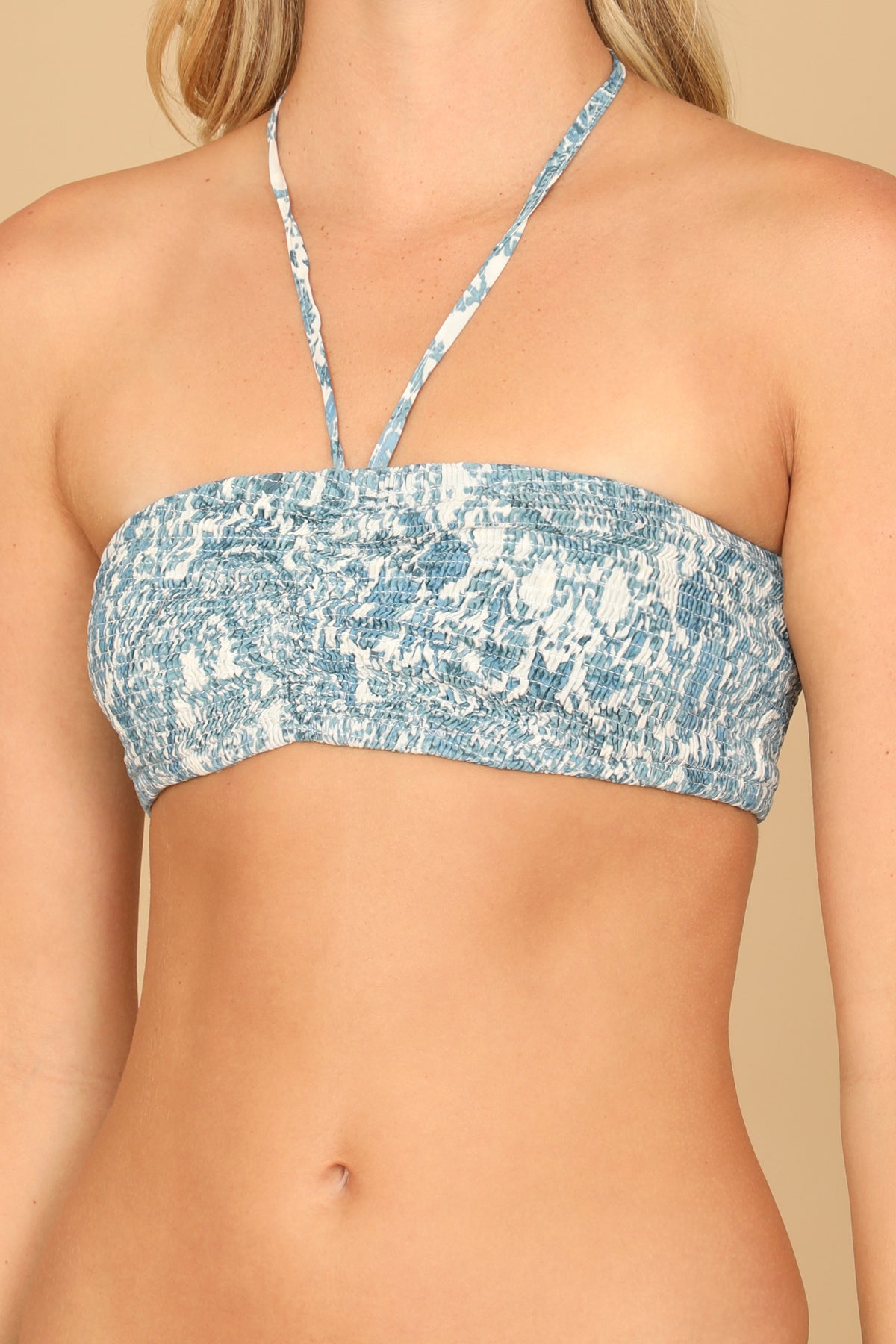 Halter Tie Back Ruched Printed Brallete Top