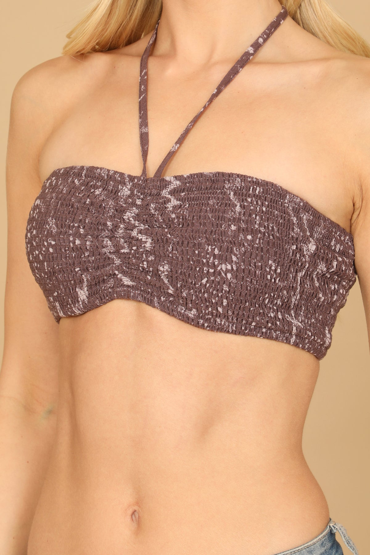 Printed Smocked Halter Bandeau Top