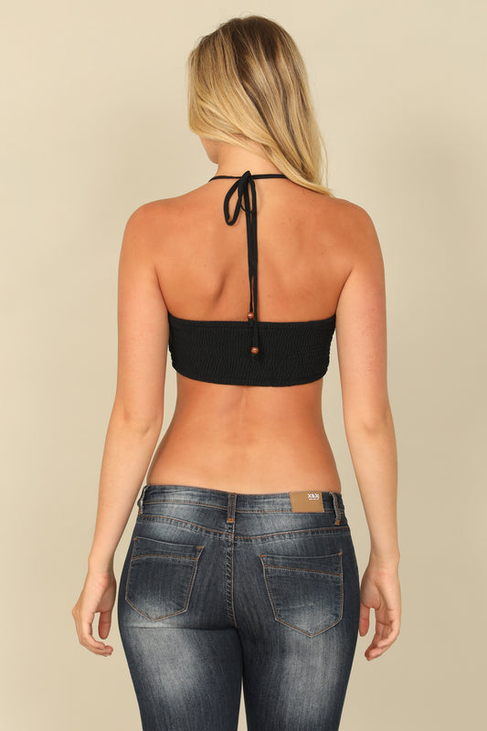 Ruched Drawstrings Halter Bralette Top