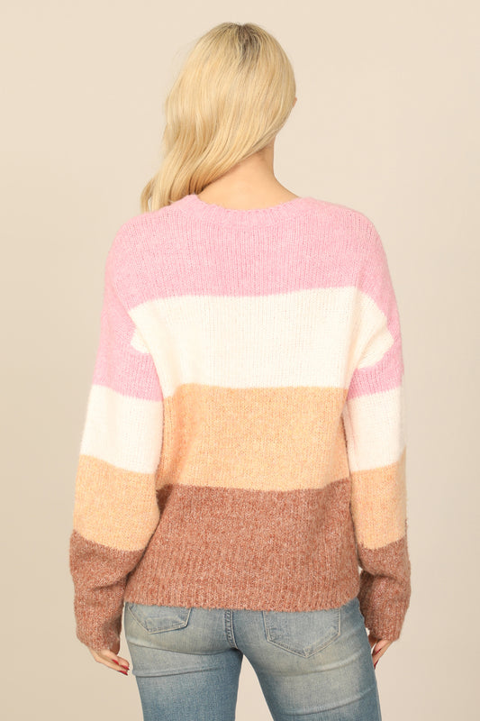 Color Block Fuzzy Knit Sweater