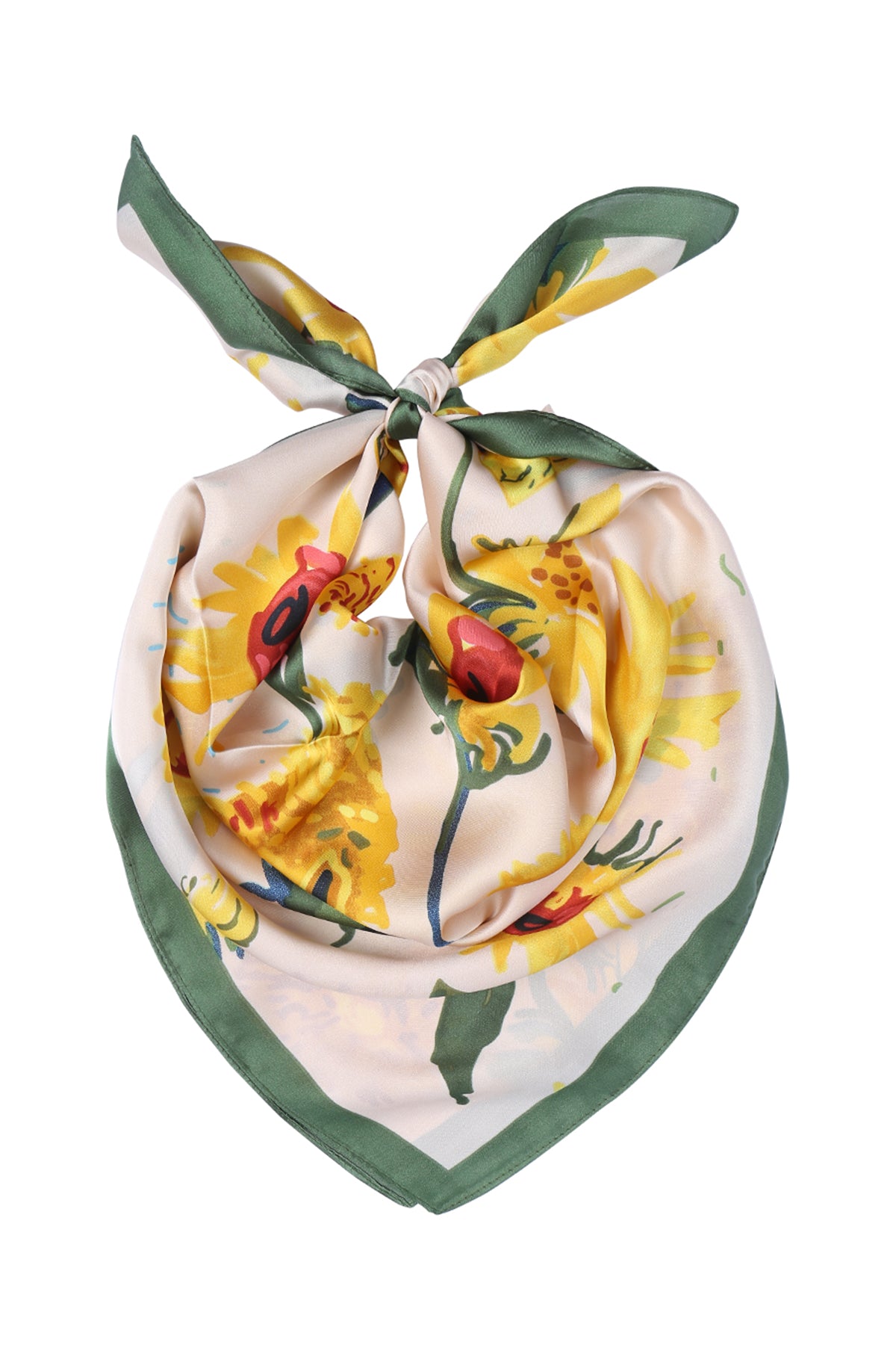 Yellow Floral Silky Square Scarf