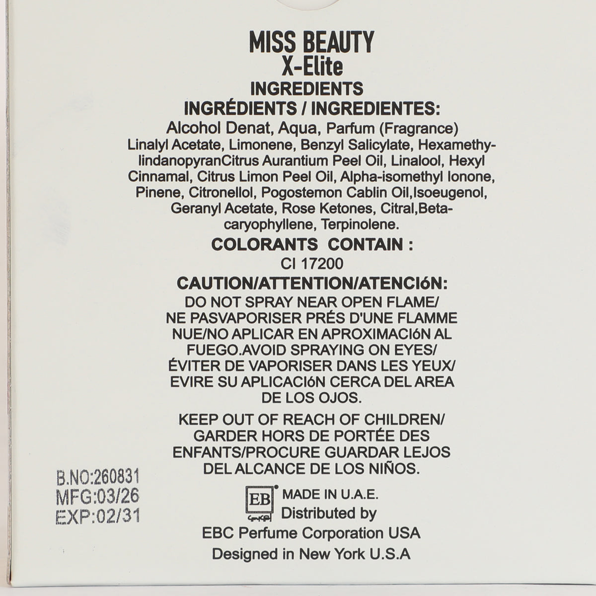 Miss Beauty X Elite Spray Perfume Eau De Parfum For Women - 100ML/3.3FL.OZ./3PCS