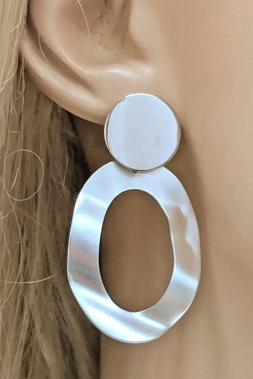 Matte Silver Oval Fashion Earrings