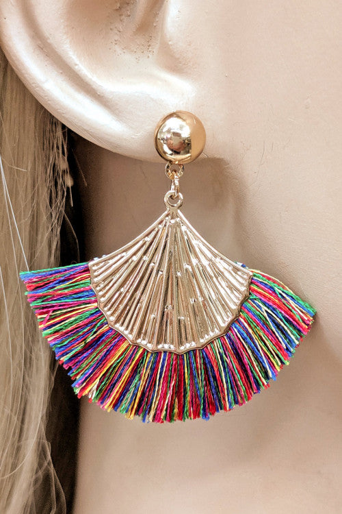 Multi Color Tassel With Gold Shell Fashion Earrings