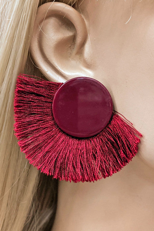 Button Style With Matching Color Tassel Earrings