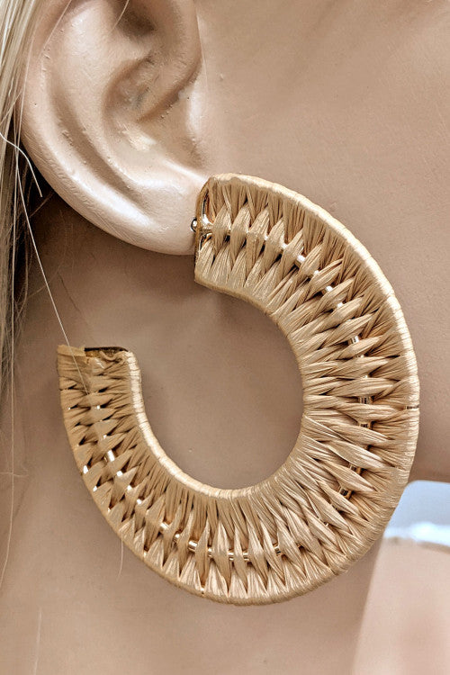 Black Hoop Braided Raffia Earrings