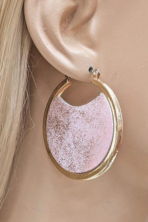 Pink Gold Hoop Earrings With Pink Colored Leather Interior Design