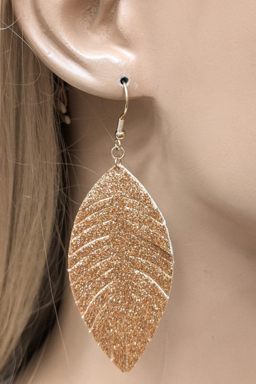 Gold Veagan Leather Fashion Leaf Tear Drop Earrings