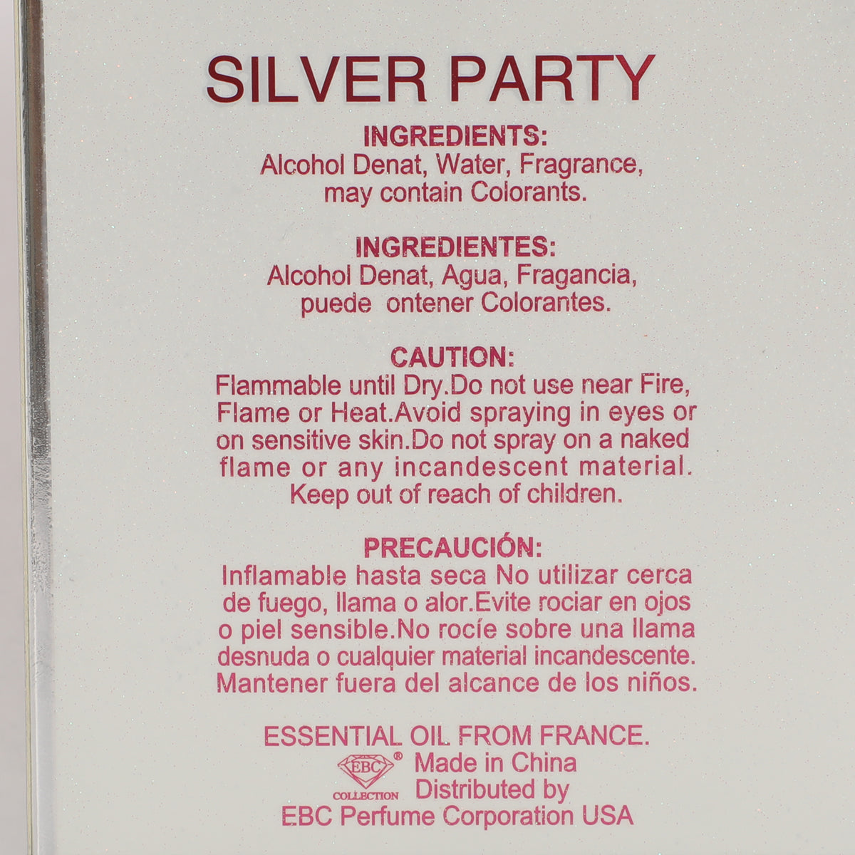 Silver Party Spray Perfume Eau De Parfum For Women - 100ML/3.4FL.OZ.