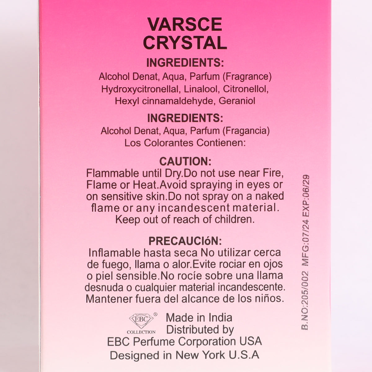 Varsce Crystal Spray Perfuyme Eau De Parfum For Women - 100ML/3.4 FL.OZ.