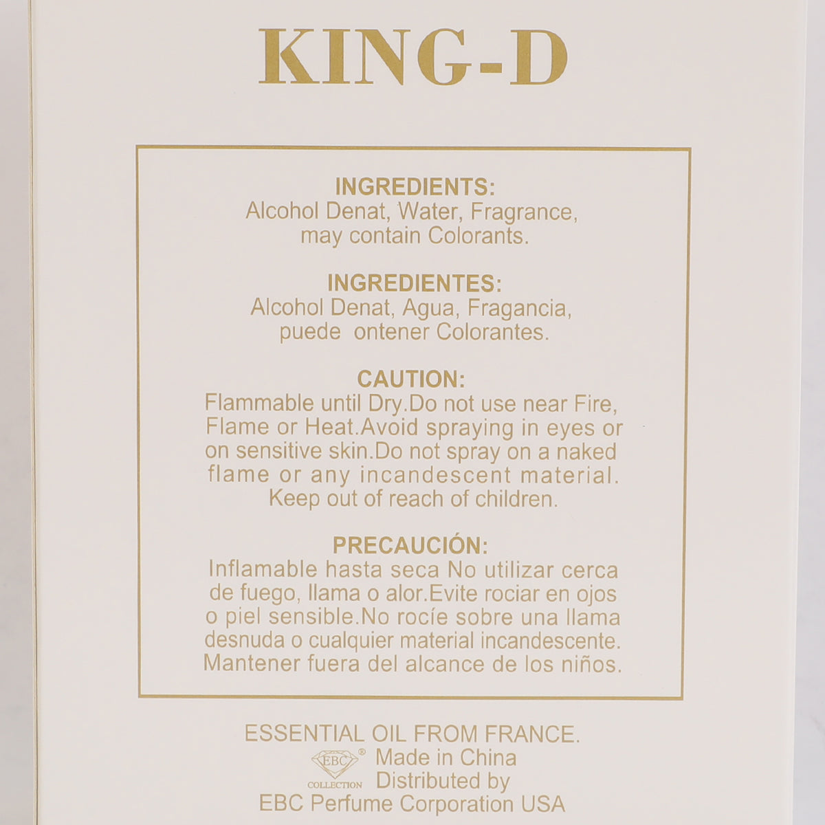 King-D White Spray Cologne Eau De Toilette For Men - 100ML/3.4 FL.OZ.
