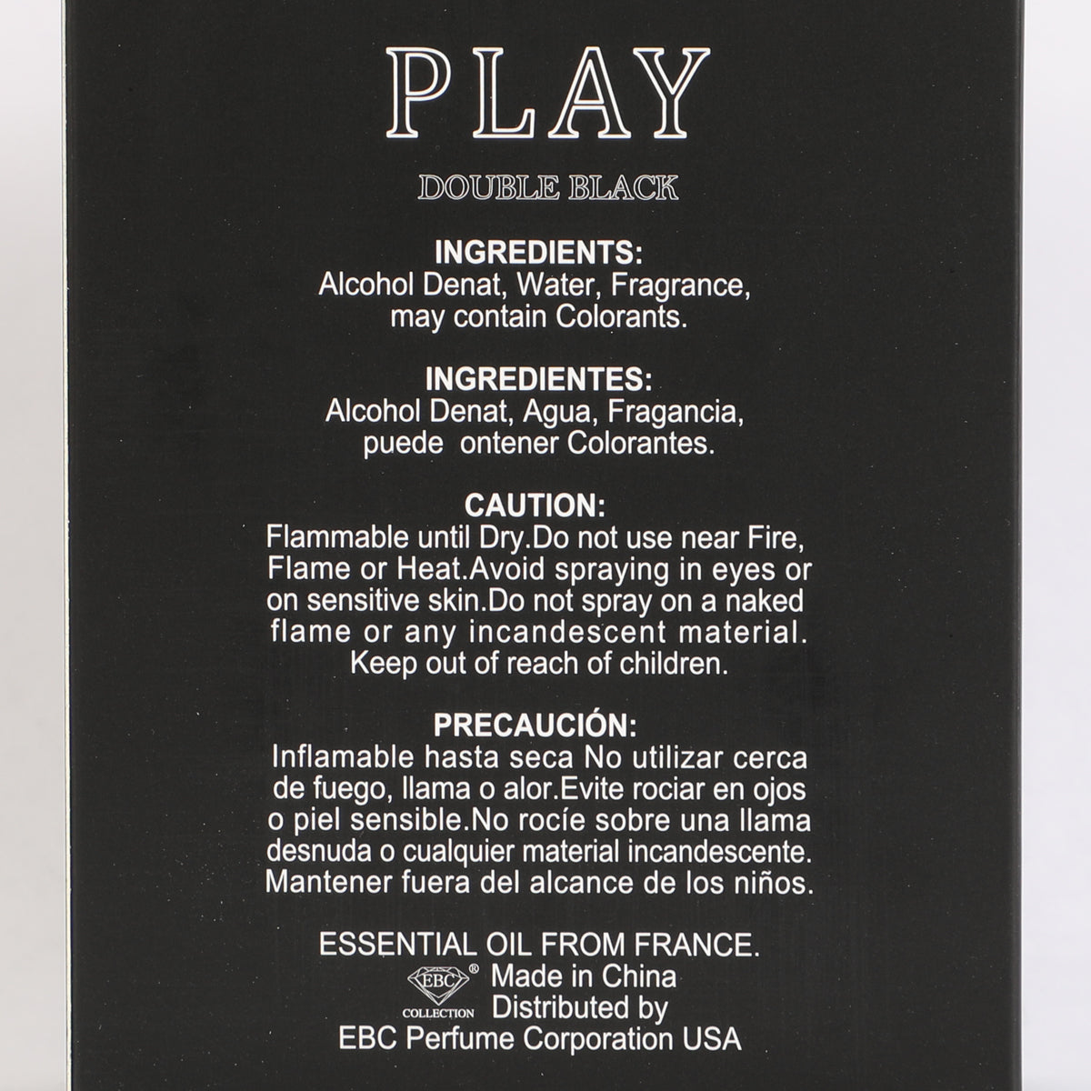 Play Double Black Spray Cologne Eau De Toilette For Men - 100ML/3.4 FL.OZ.