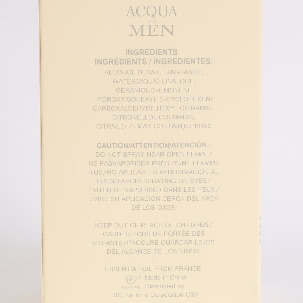 Acqua For Men Spray Cologne Eau De Toilette For Men - 100ML/3.4 FL.OZ.