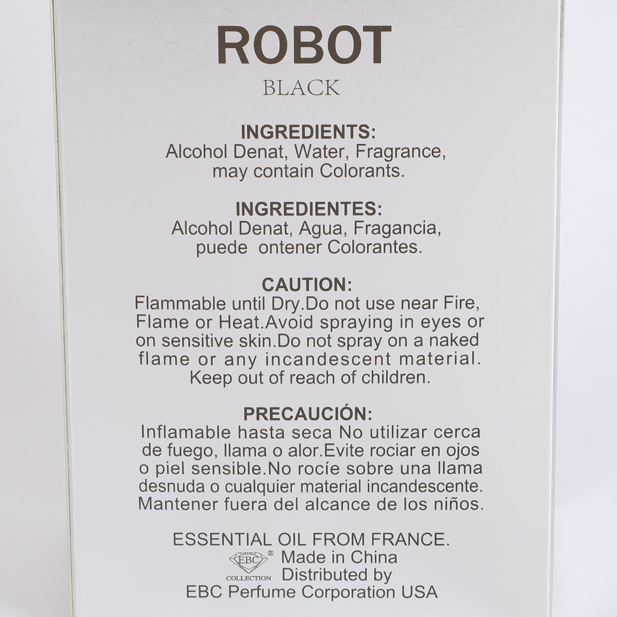 Robot Black Spray Cologne Eau De Toilette For Men - 100ML/3.4 FL.OZ.