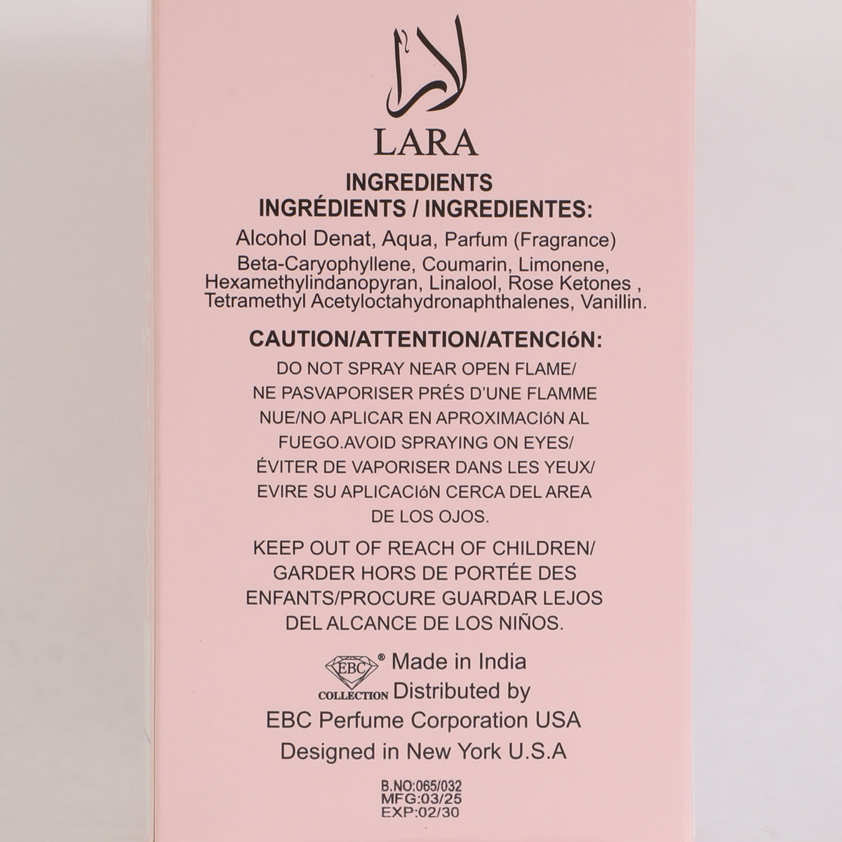 Lara Pink Spray Perfume Eau De Parfum For Women - 100ML/3.4 FL.OZ.