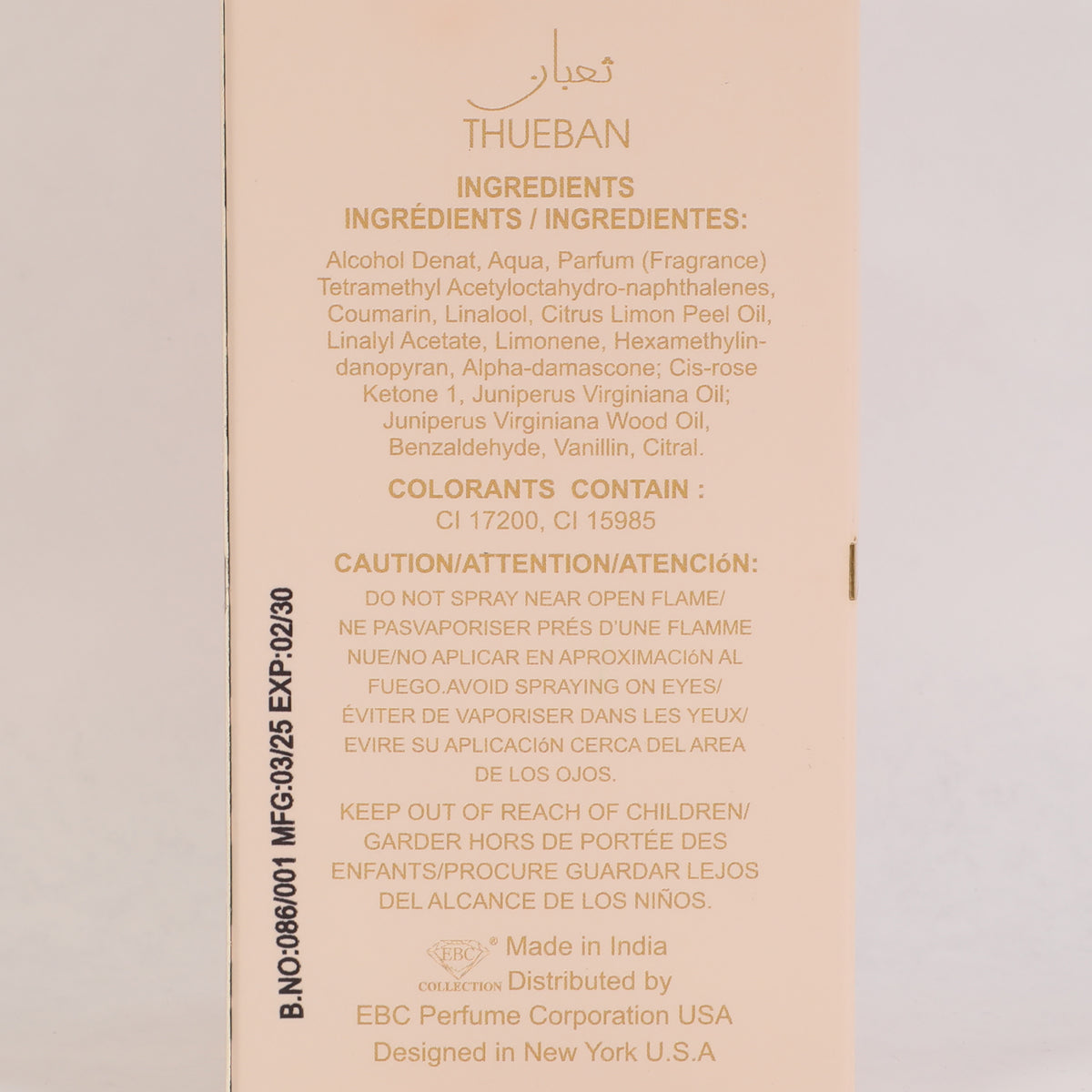 Thueban Spray Perfume Eau De Parfum For Men And Women - 100ML/3.4 FL.OZ.